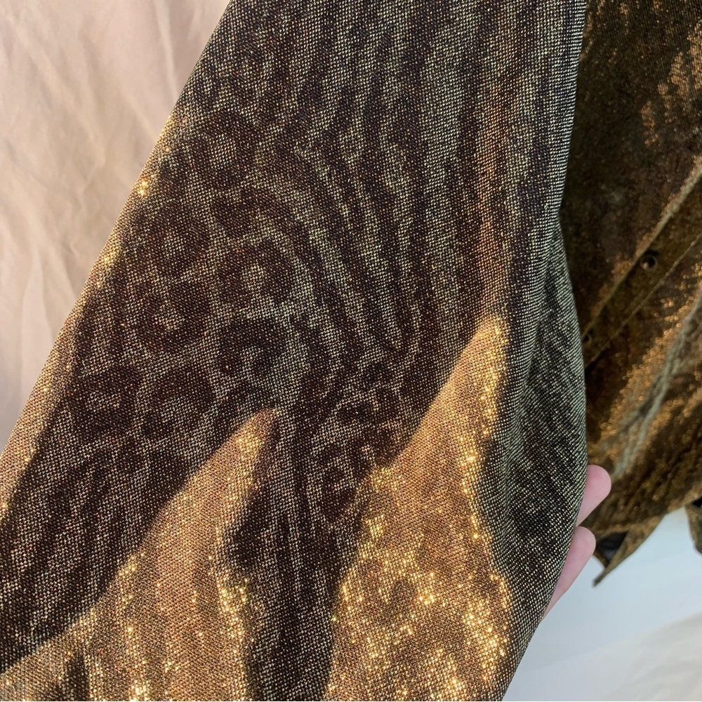 Gold Metallic Holiday Shirt Avenue Vintage Animal Print y2k disco 70s New Years - Picture 5 of 10